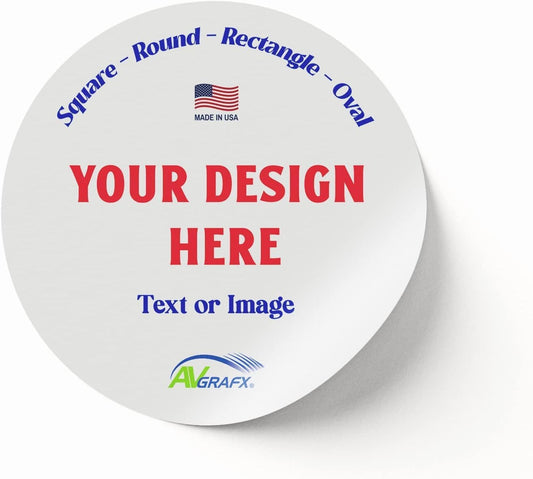 100 Round Custom Personalized Stickers Labels Vinyl Waterproof, Made USA, Logo Any Text or Image (5x5 Inches)