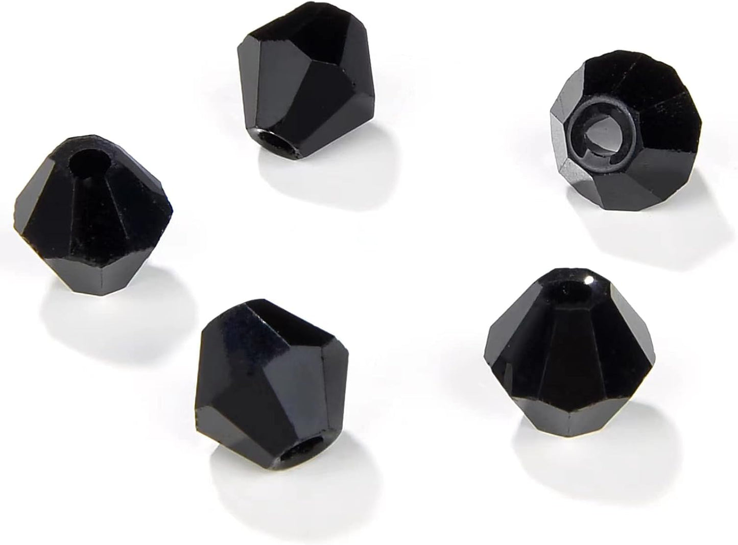 4mm Bicone 1800Pcs Black Crystal Glass Beads Small Faceted Bicone Shape Crystal Glass Spacer Beads for Bracelet Necklace Decorative Hand Jewelry Making (Black, 4MM)