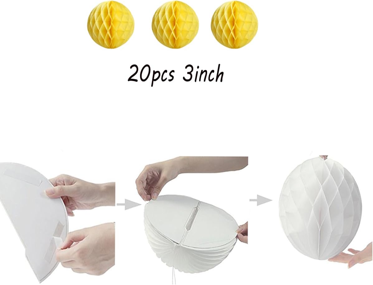 20pcs Honeycomb Decoration - Paper Flower Balls, Tissue Pom Poms for Birthday Wedding Home Decor (3inch, Yellow)