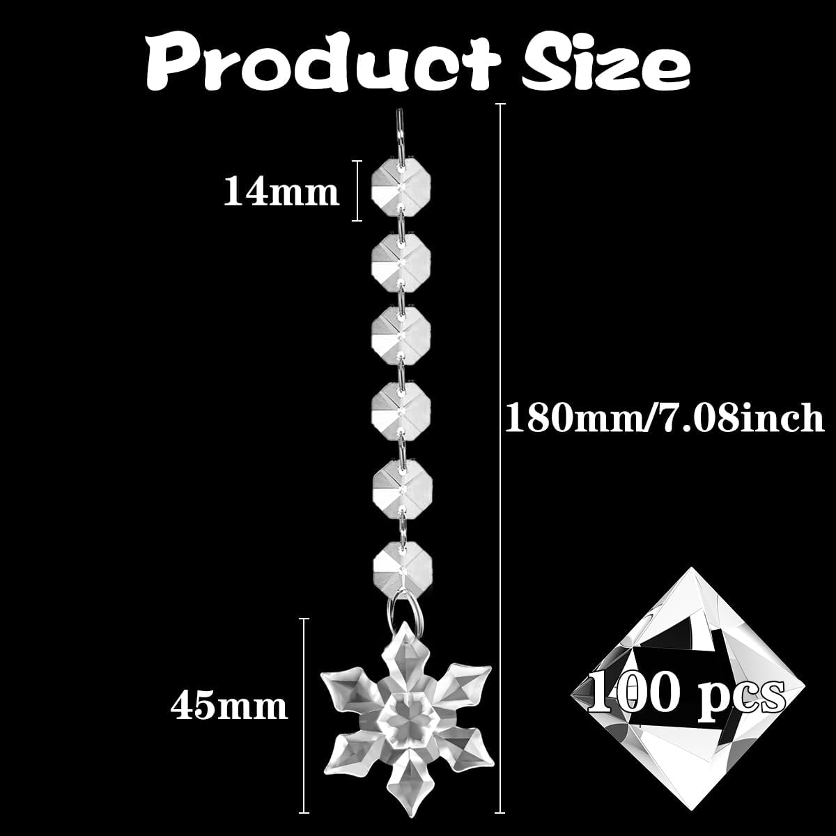 100 Pack Hanging Crystals - Clear Acrylic Prisms Pendant Ornaments for Christmas Tree, Centerpieces, Chandelier, Window & Home Decor, Ideal for Weddings, Parties Decorations (Snowflake)
