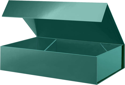 PACKHOME Extra Large Gift Box 17.5x11.3x4.3 Inches, Sturdy Shirt Box with Magnetic Lid for Clothes and Large Gifts (Glossy Dark Green)