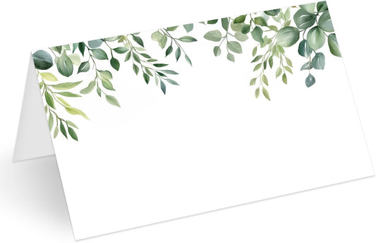 25 Pcs Greenery Place Cards, Watercolor Blank Tent Name Cards for Food Buffet, Dinner Party, Wedding Reception, Bridal Shower Table Setting -07