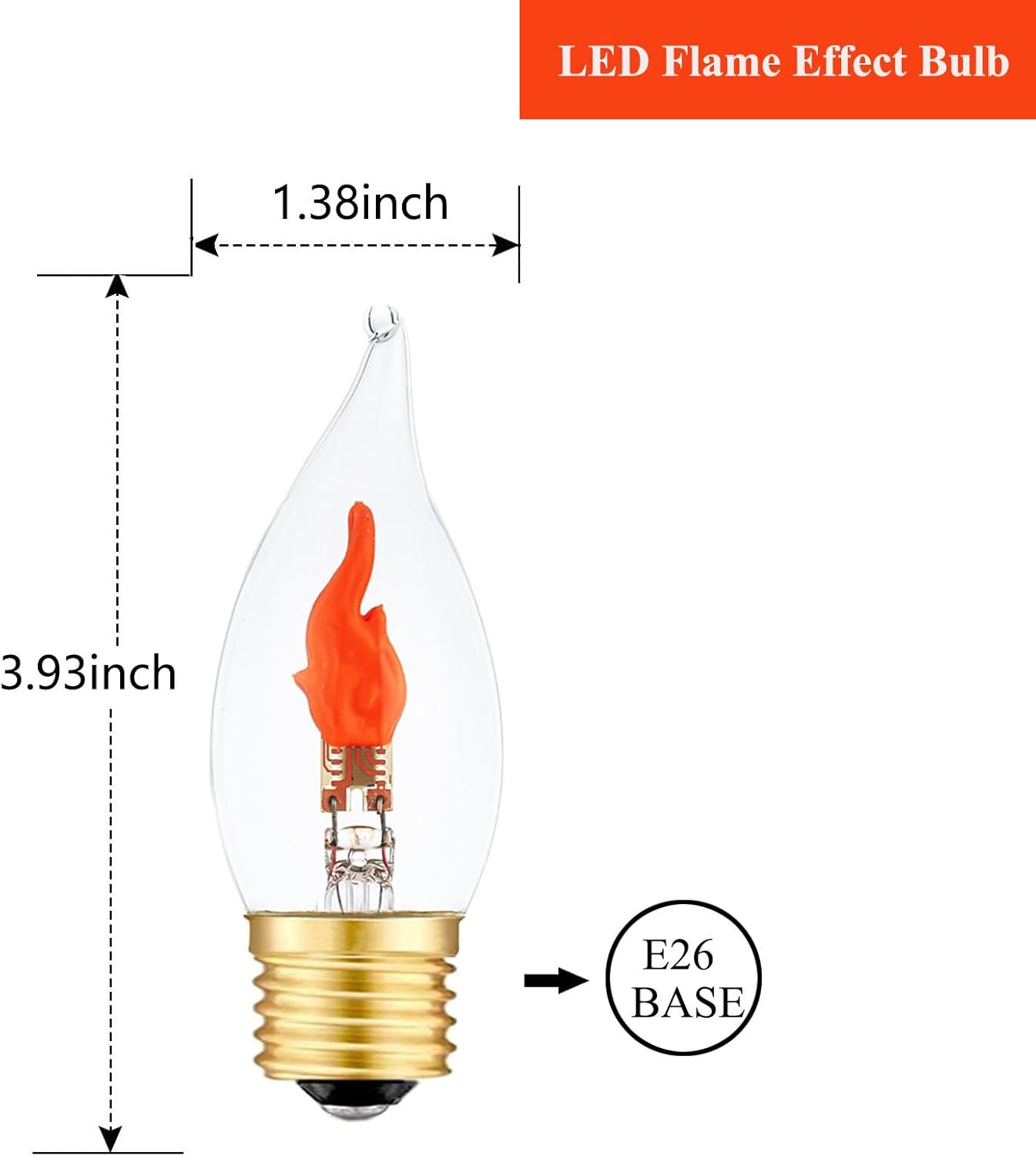 Flickering Light Bulbs E26 Flame Bulb, LED Fire Effect Flickering Small Flame Candle Light Bulbs for Christmas Halloween Party, 2 Pack