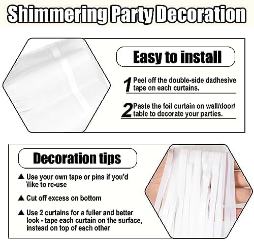 3 Pack Macaron White Foil Fringe Curtain Backdrop, 3.28Ft x 8.2Ft Metallic Tinsel Foil Fringe Streamer Curtains for Photo Booth, Christmas Day, Thanksgiving, Wedding, New Year Party Decorations