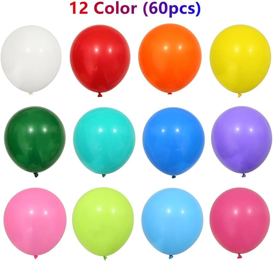 60 Pack Rainbow Balloons 18 Inch Assorted Colors Latex Multicolor Balloon 12 Kinds Colorful Large Balloons for Birthday Wedding Baby Shower Anniversaries Store Party Decorations