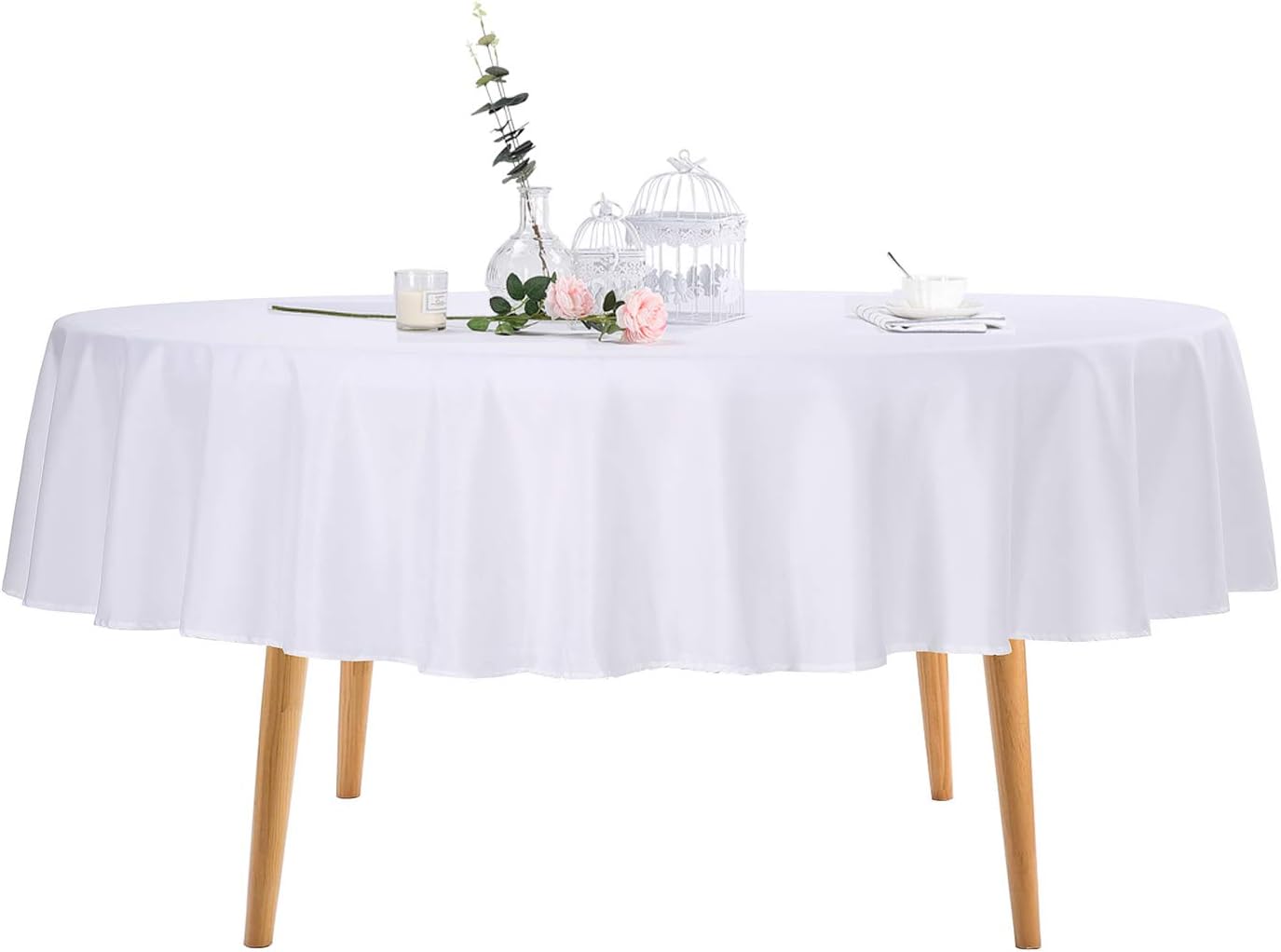 Ascoza 2pack 90 Inch White Round Tablecloth in Polyester Fabric for Wedding/Banquet/Restaurant/Parties