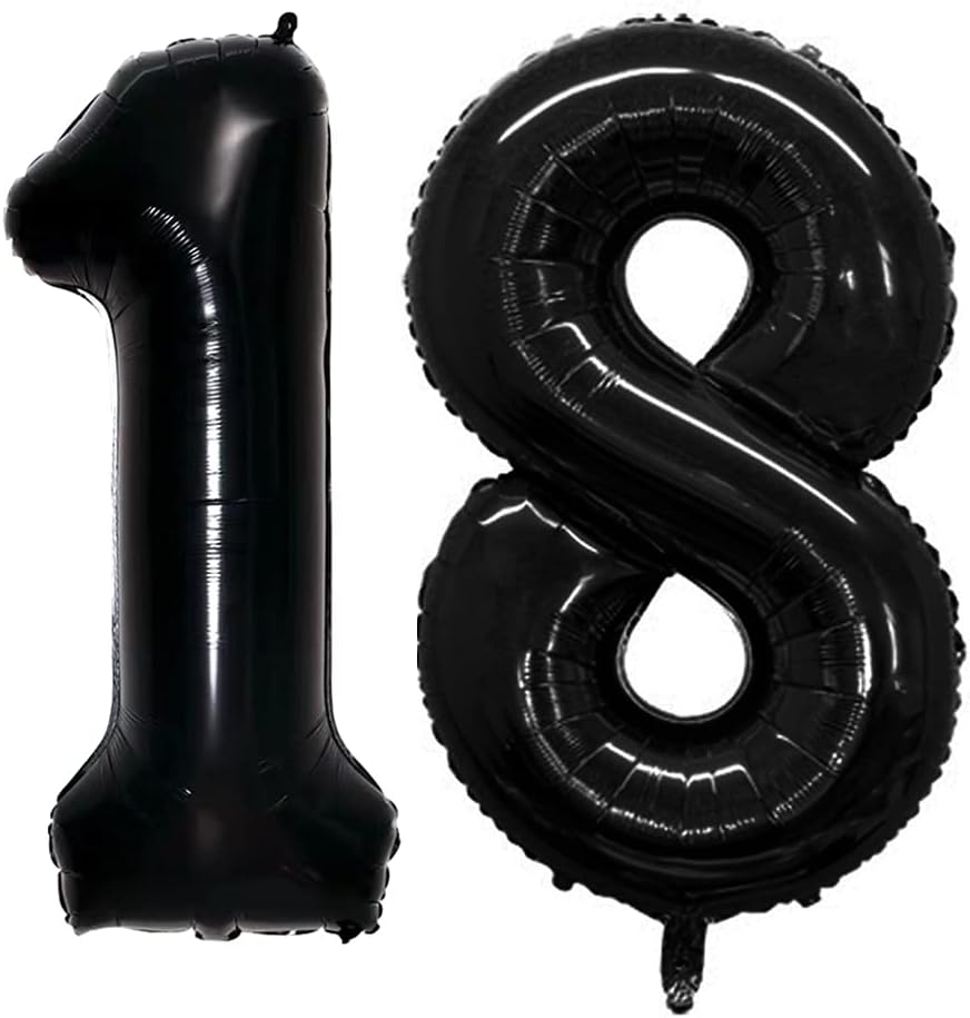 GOER Number 18 Balloons for 18th Birthday Sweet 18 Party Decorations,42 Inch Jumbo Foil Helium 81 Balloons for 81st Birthday Party Decoration (Black)
