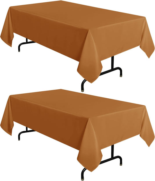 sancua 2 Pack Tablecloths Rectangular 60x102 Inch, Thanksgiving Table Cloths Rectangle for 6 Foot Tables - Stain and Wrinkle Resistant Washable Polyester Table Cover for Fall, Dining, Parties Bronze