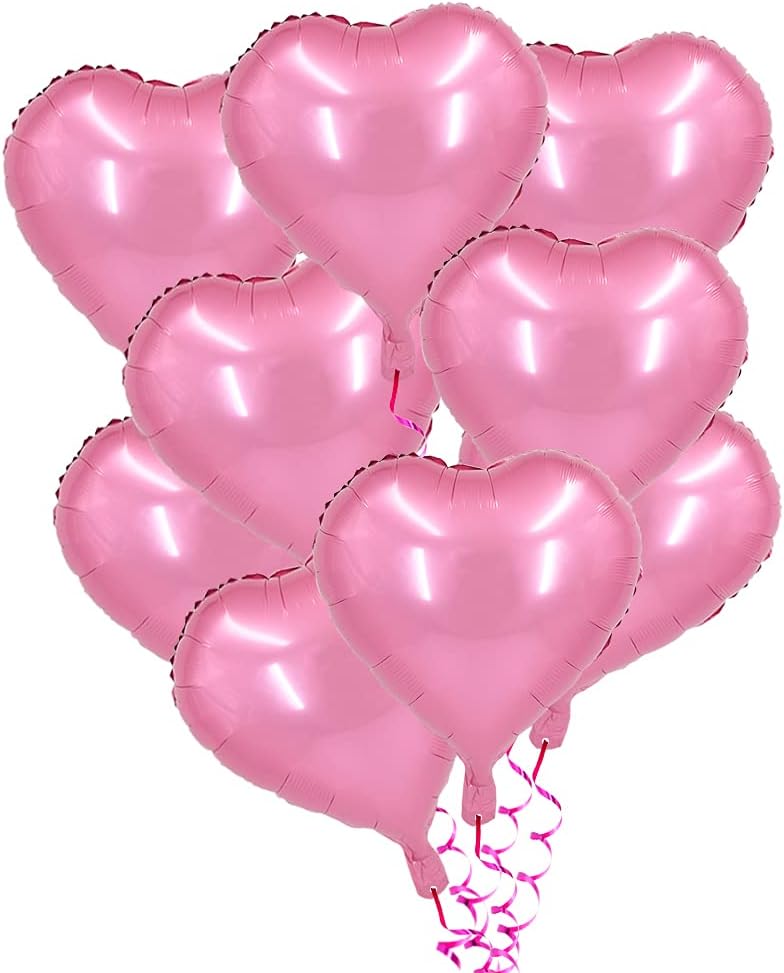 BEISHIDA 30 pcs18inch Pink Heart Shape Foil Mylar Balloons for birthday party decorations, Wedding decorations, engagement party, celebration, holiday, show, party activities.