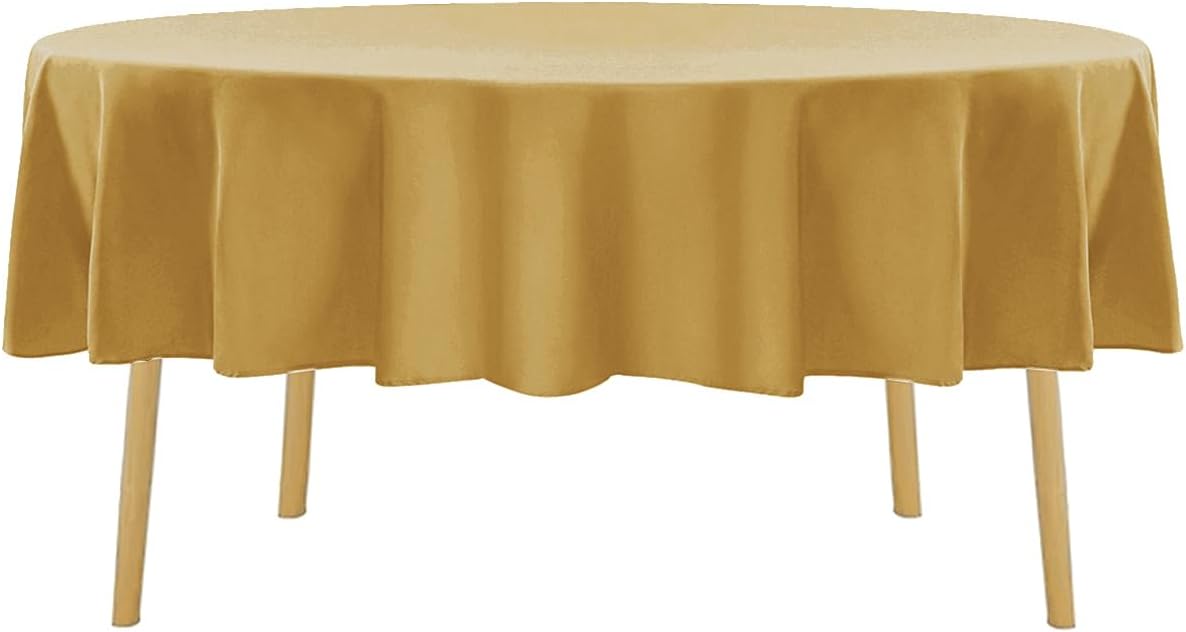 60 inch Round Tablecloth Washable Polyester Table Cloth Decorative Table Cover for Wedding Party Dining Banquet（60 inch,Gold）