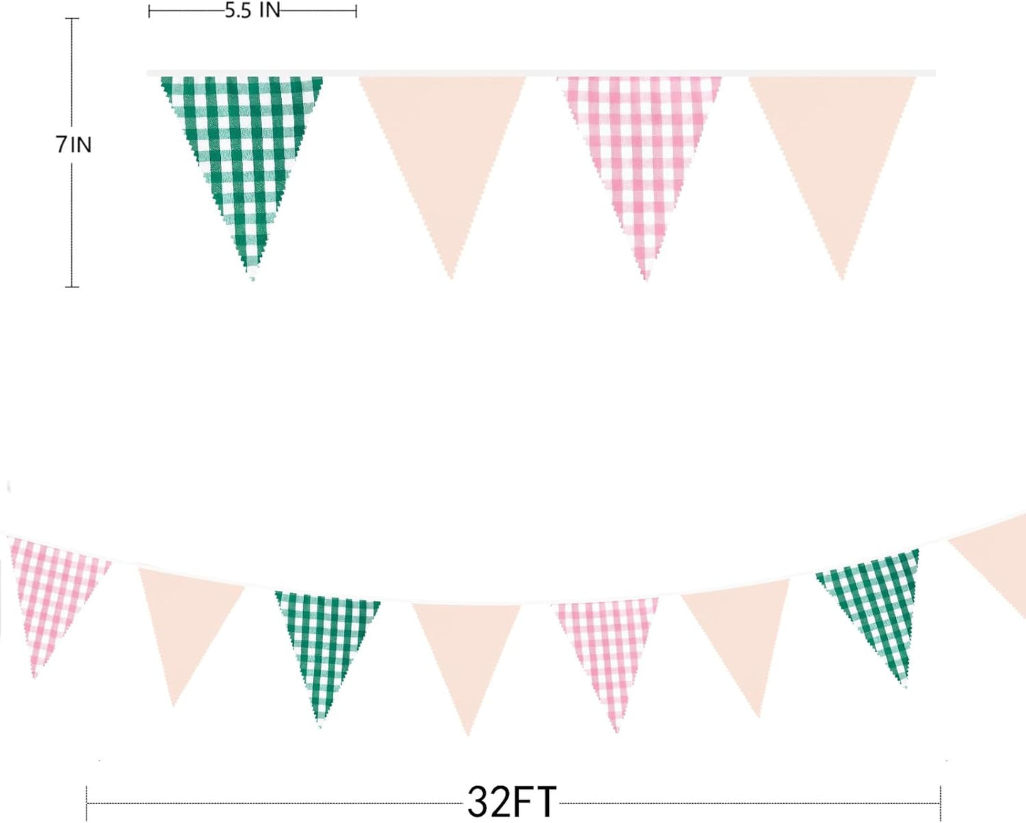 32Ft Pink Green Gingham Camp Bride Banner Green Pink Plaid Checkered Fabric Triangle Flag Pennant Garland Streamers for Camping Bachelorette Glamping Baby Shower Wedding Birthday Party Decorations
