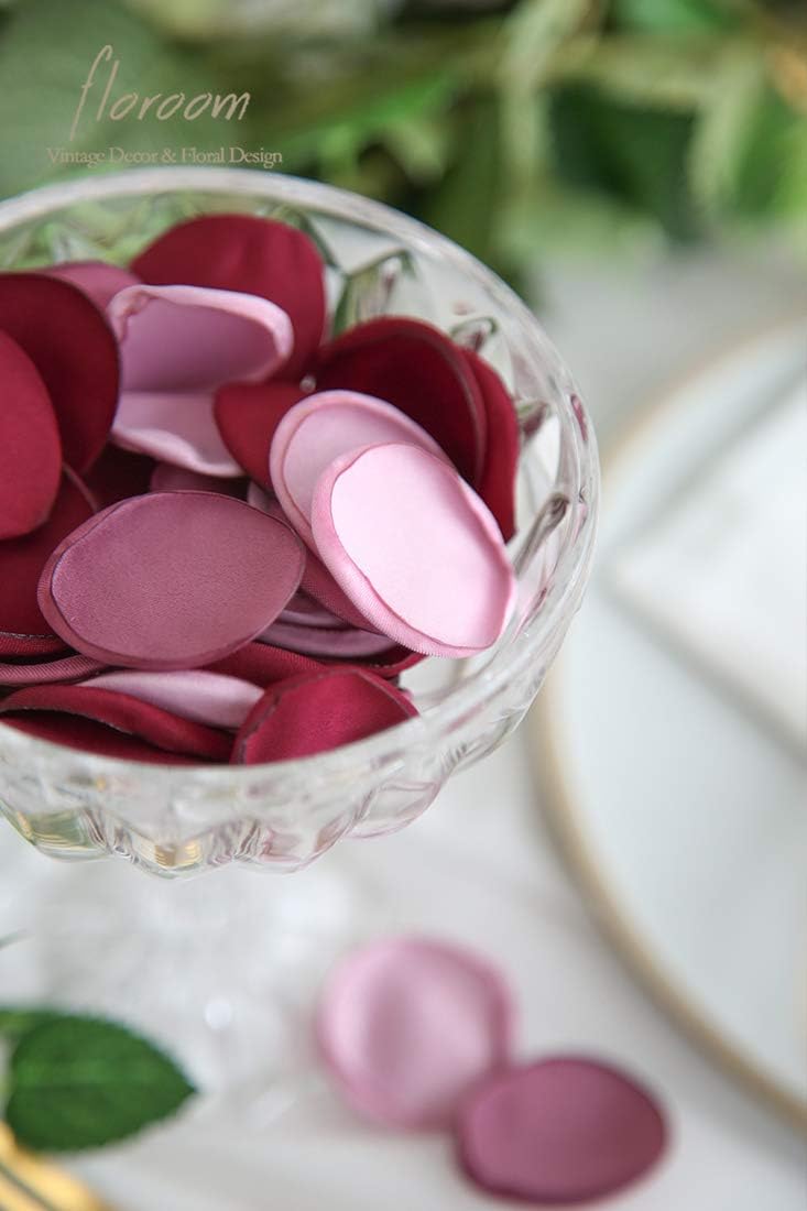 Floroom 300pcs Rose Petals Burgundy Maroon Mauve Faux Silk Flower Petals for Wedding Flower Girl Basket Aisle Scatter Table Centerpieces Party Confetti Bridal Shower Romantic Night Decoration