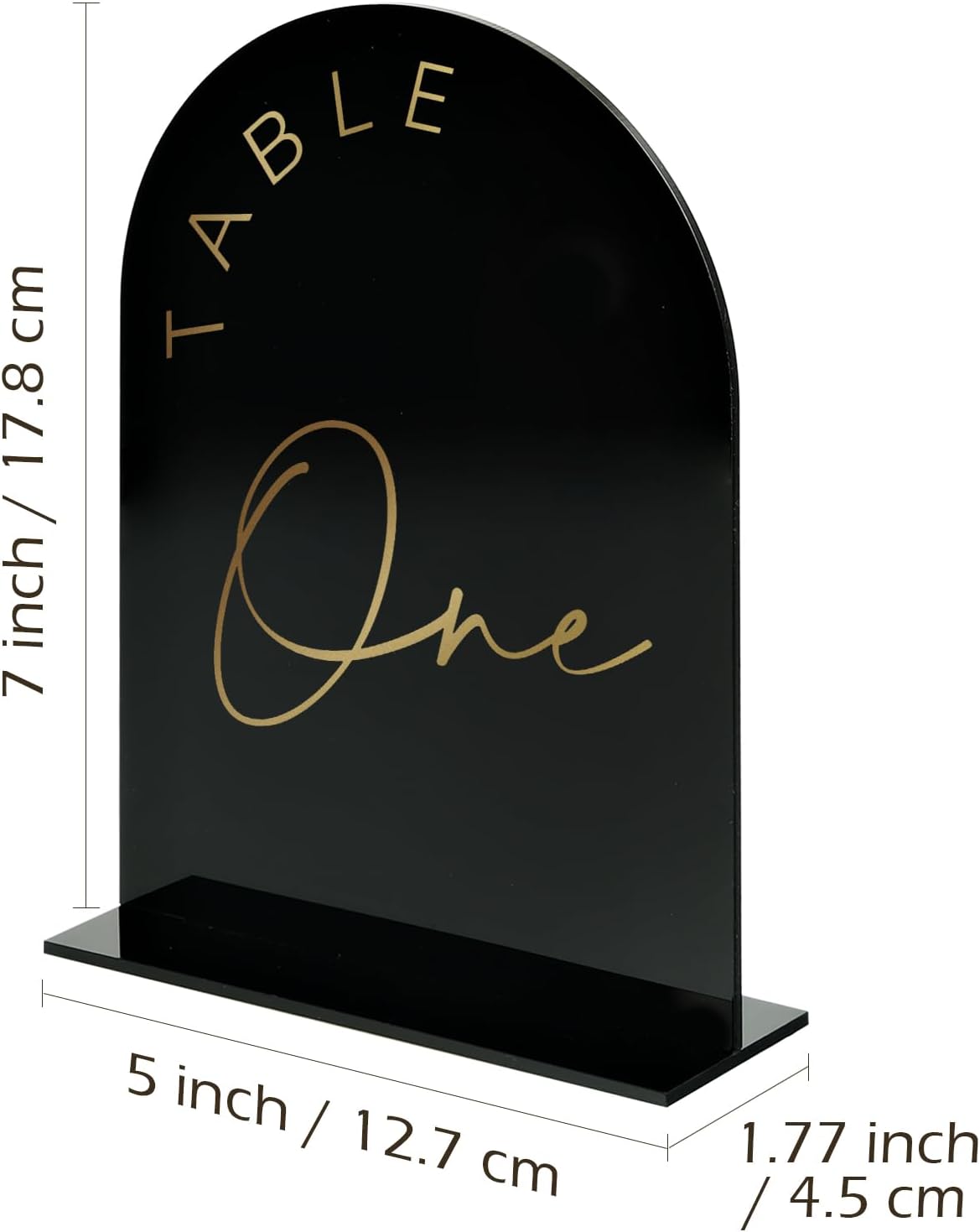 Black Arched Wedding Table Numbers 1-10 with Stands, 5x7 Inch Black Arch Acrylic Sign with Gold Letters, Acrylic Table Numbers for Wedding Reception