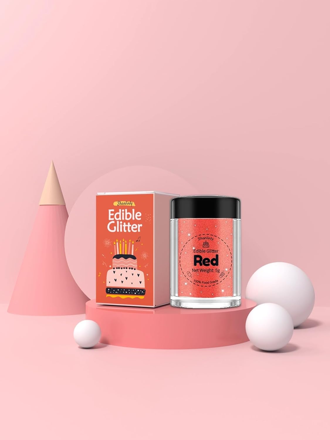 Shanlinly Red Edible Glitter for Cakes Drinks - Food Grade 5g Shimmer Luster Glitter Dust Edible Glimmer Powders for Strawberries, Sprinkle on Sparkle, Chocolate, Cookie, Cupcake, Cocktail, Vegan