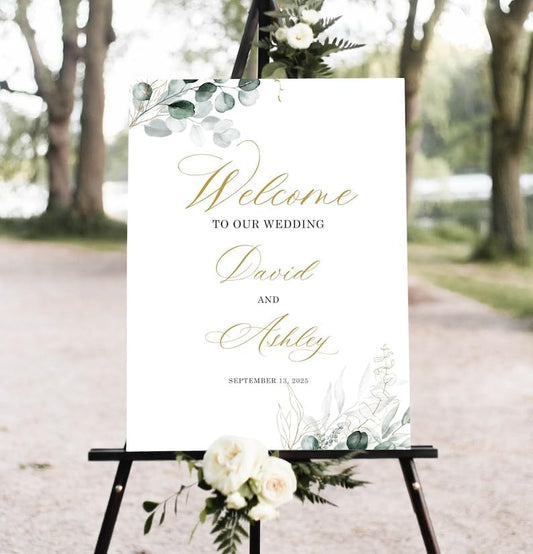 Greenery Wedding Welcome Sign, Eucalyptus Wedding Sign, Botanical Welcome Wedding Sign, Welcome to our Wedding Sign, Wedding Signs for Ceremony, Personalized Wedding Welcome Sign #19