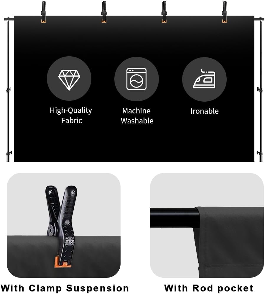 10X12ft Black Backdrop, LCUIRC Photo Backdrop Curtain Polyester Background for Portraits Pet Photoshoot and Birthday Party Halloween Decoration