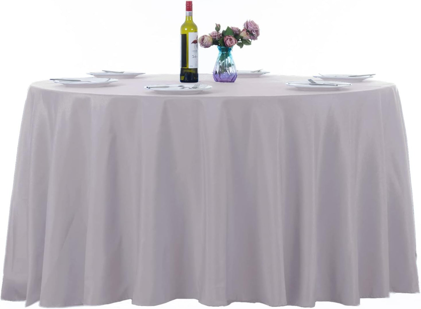 Ascoza 2pack 120 Inch Silver Round Tablecloth in Washable Polyester Fabric for Wedding/Banquet/Restaurant/Parties