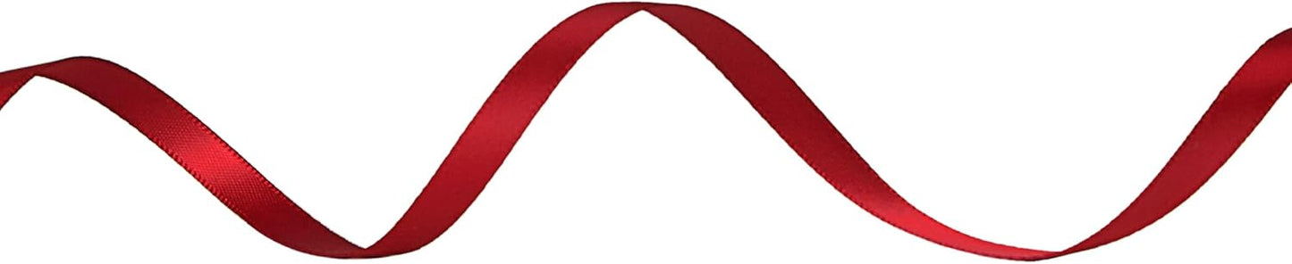 Ribbli Double Faced Scarlet Red Satin Ribbon,1/4” x Continuous 25 Yards,Use for Bows Bouquet,Gift Wrapping,Floral Arrangement