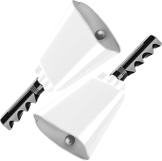 Deke Home - 2 Pack 10 Inch Steel Cowbells with Handle, Loud Noise Makers for Football, Sports, Parties, Competitions, School Spirit & Safety, Large Hand Bell for Cheering & Percussion Instrument