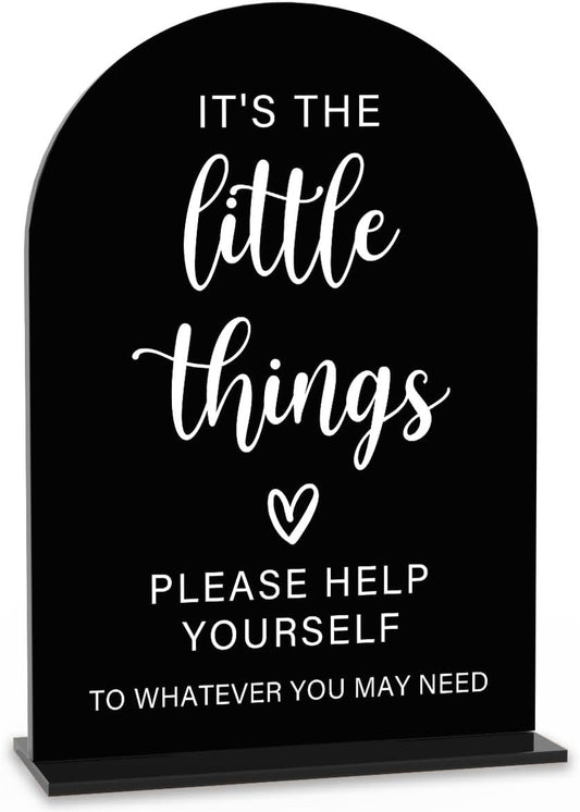 Acrylic Wedding Sign, Bridal Shower Decorations, It's the Little Things Sign for Ceremony, Modern Font Table Signs, Acrylic Table Top Signs for Wedding Reception and Event Party (Black)