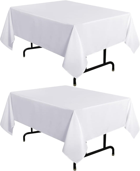 sancua 2 Pack White Tablecloth 54 x 54 Inch, Stain and Wrinkle Resistant Square Table Cloth - Washable Polyester Table Cover for Dining Tables, Buffet Parties and Camping