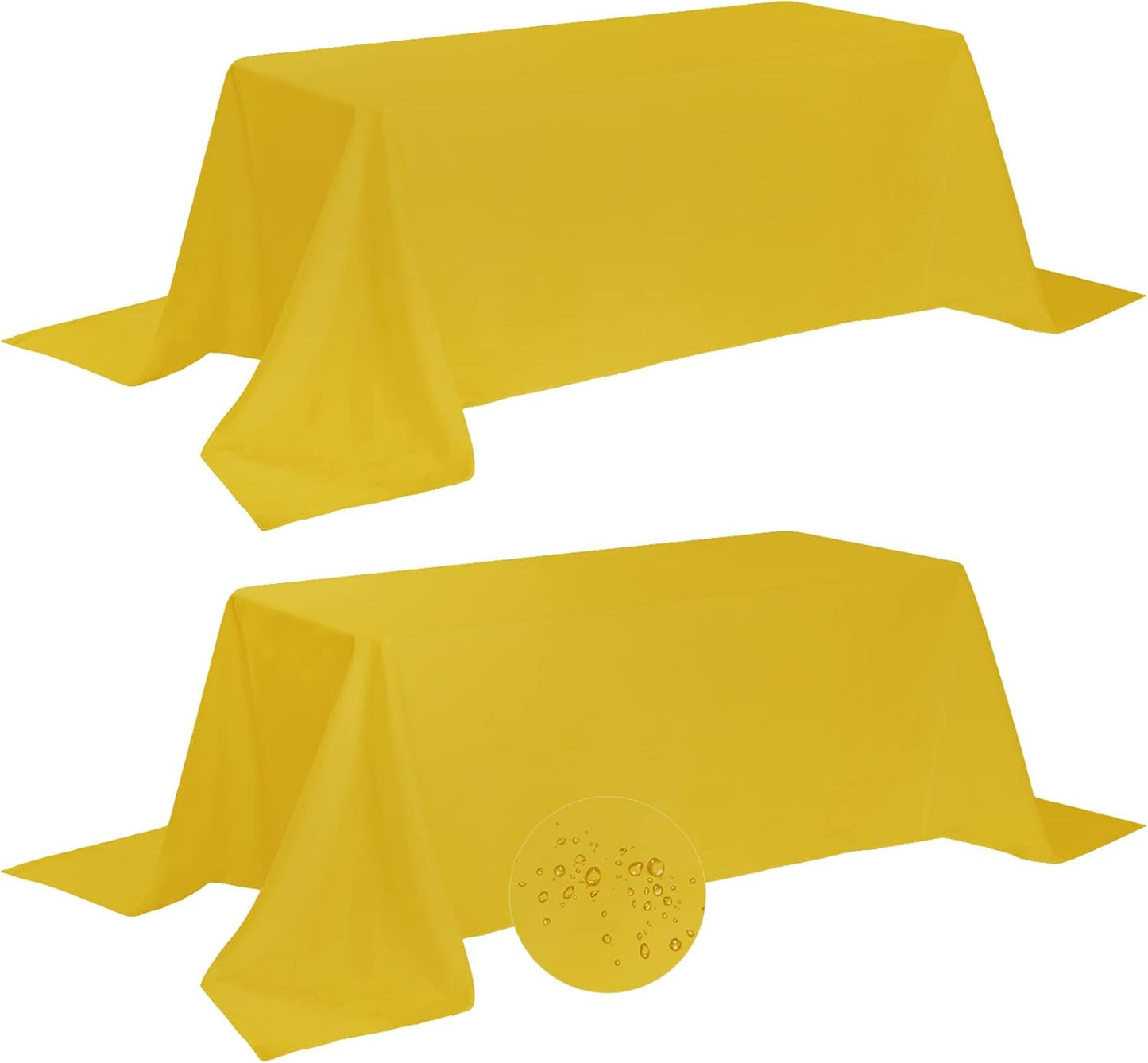 Fokitut 2 Pack Waterproof Rectangle Tablecloth, 90x132 Inch,Stain Resistant and Wrinkle Polyester Table Cloth, Fabric Table Cover for Kitchen Dining, Wedding, Party, Holiday Dinner-Yellow