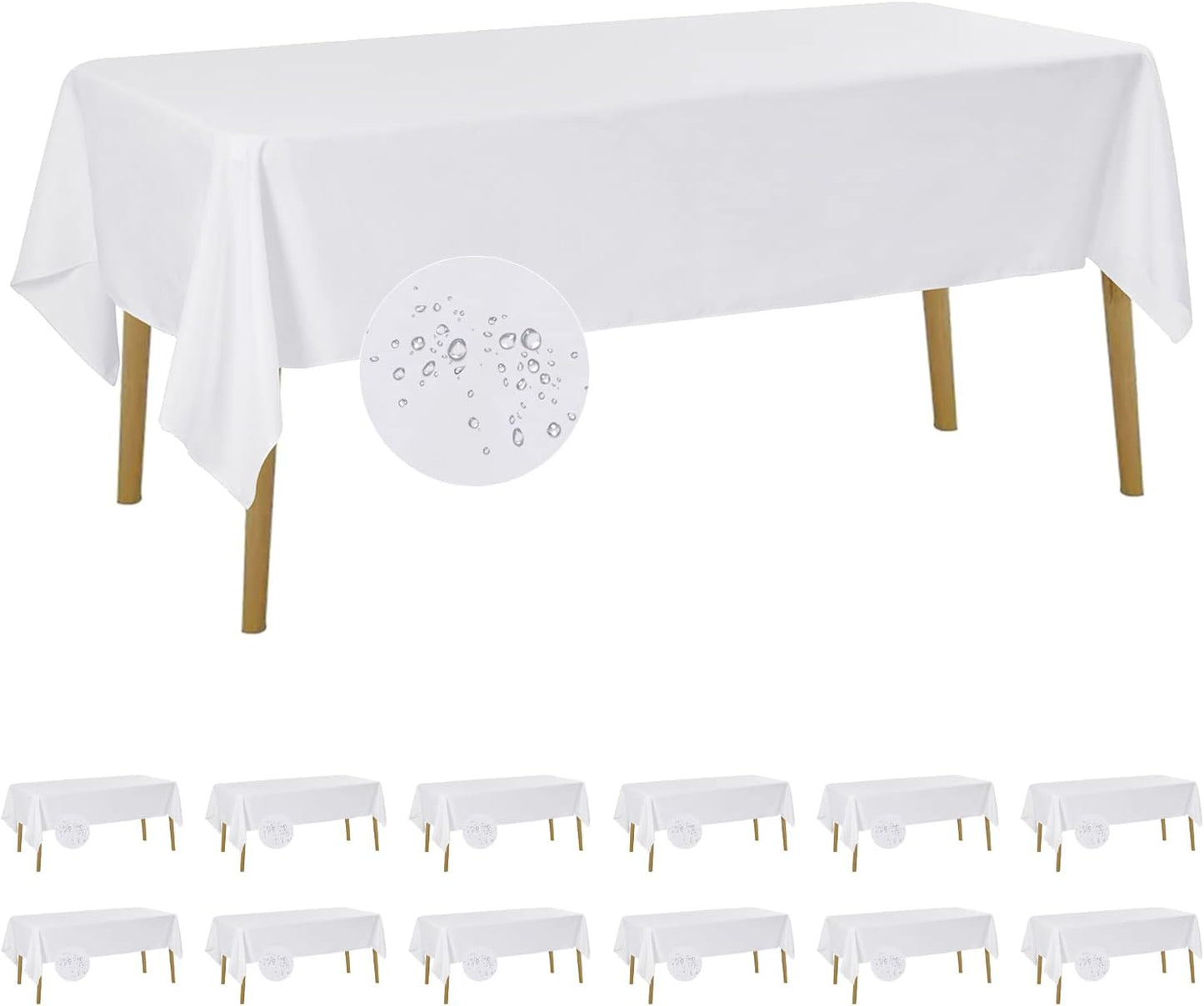 Fokitut 12 Pack Waterproof Rectangle Tablecloth, 60x102 Inch, Stain Resistant and Wrinkle Polyester Table Cloth, Fabric Table Cover for Kitchen Dining, Wedding, Party, Holiday Dinner-White