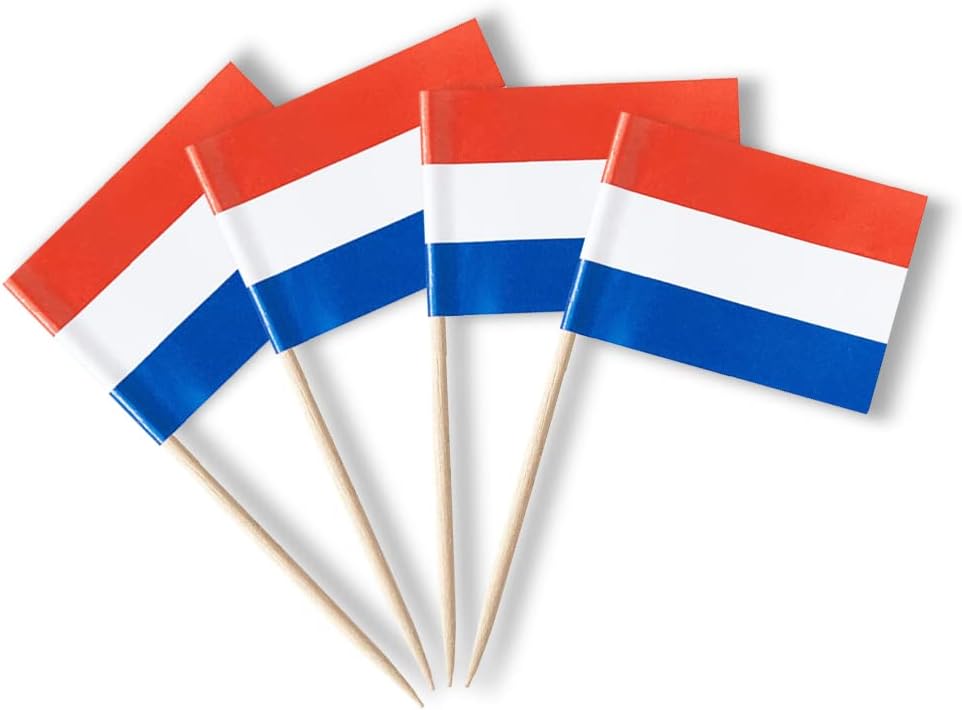 Netherlands Flag Dutch Flag, Small Mini Dutch Toothpick Flags for Food, Cupcakes, Cocktails, Appetizers, Bar Party Decorations