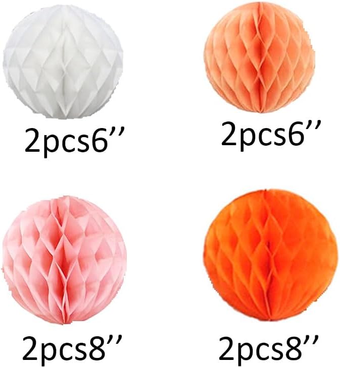 8pc Honeycomb Balls Party Decorations 6'' 8'' Tissue Paper Pom Poms Flower Balls Hanging Paper Honeycomb Balls for Party Baby Shower Birthday Wedding Nursery Wall Decor(6'' 8'' Orange kit)