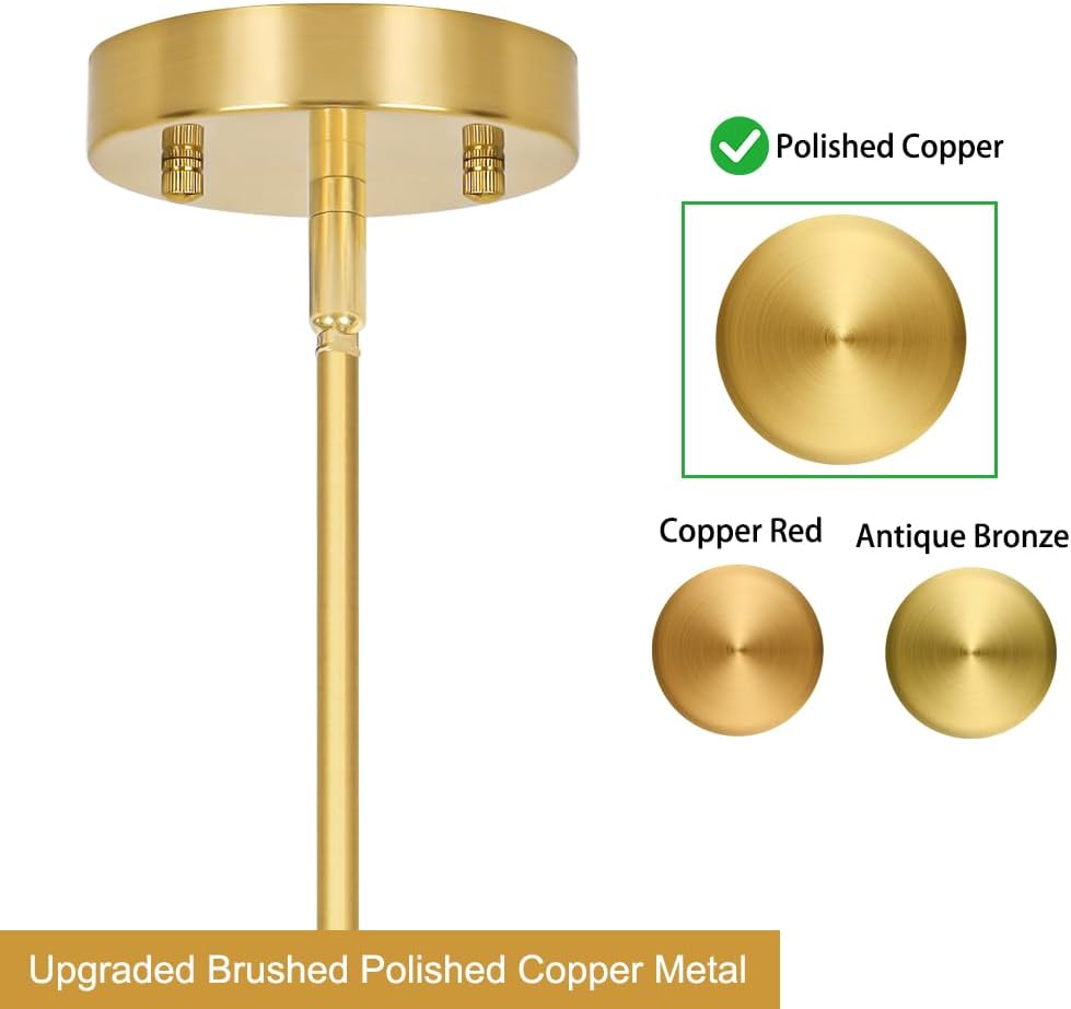 Gold Kitchen Pendant Lights Over Island with Adjustable Rods - Crystal Pendant Lighting Fixtures 3 Pack, Ideal Over Dining Table or Bar, E26 Bulb Compatible, No Electrician Needed