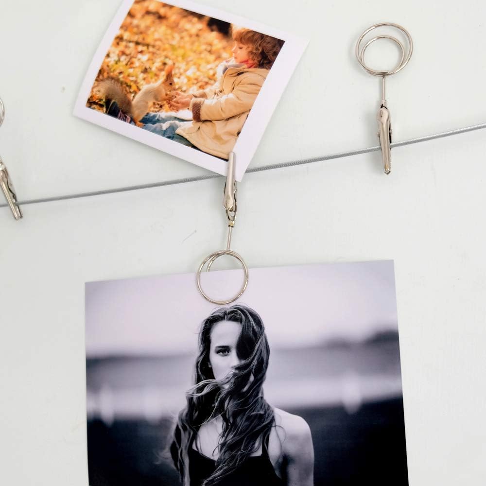 Multi-Purpose Steel Wall Hanging Photo Display Cable Wire Rod with 12 Adjustable Clips for Hanging Photos Notes Postcard and Artworks (Round)
