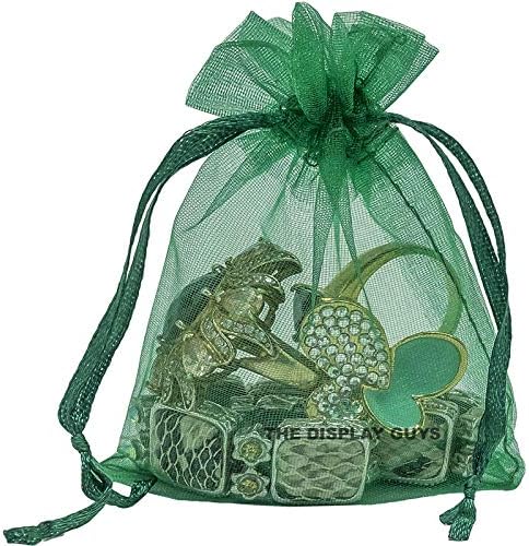 TheDisplayGuys 100-Pack 4x6 Dark Green Sheer Organza Gift Bags with Drawstring, Jewelry Candy Treat Wedding Party Favors Mesh Pouch