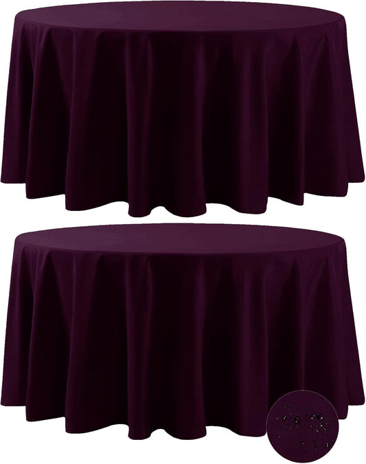 Fokitut 2 Pack Waterproof Round Tablecloth, 108 Inch, Stain Resistant and Wrinkle Polyester Table Cloth, Fabric Table Cover for Kitchen Dining, Wedding, Party, Holiday Dinner-Eggplant