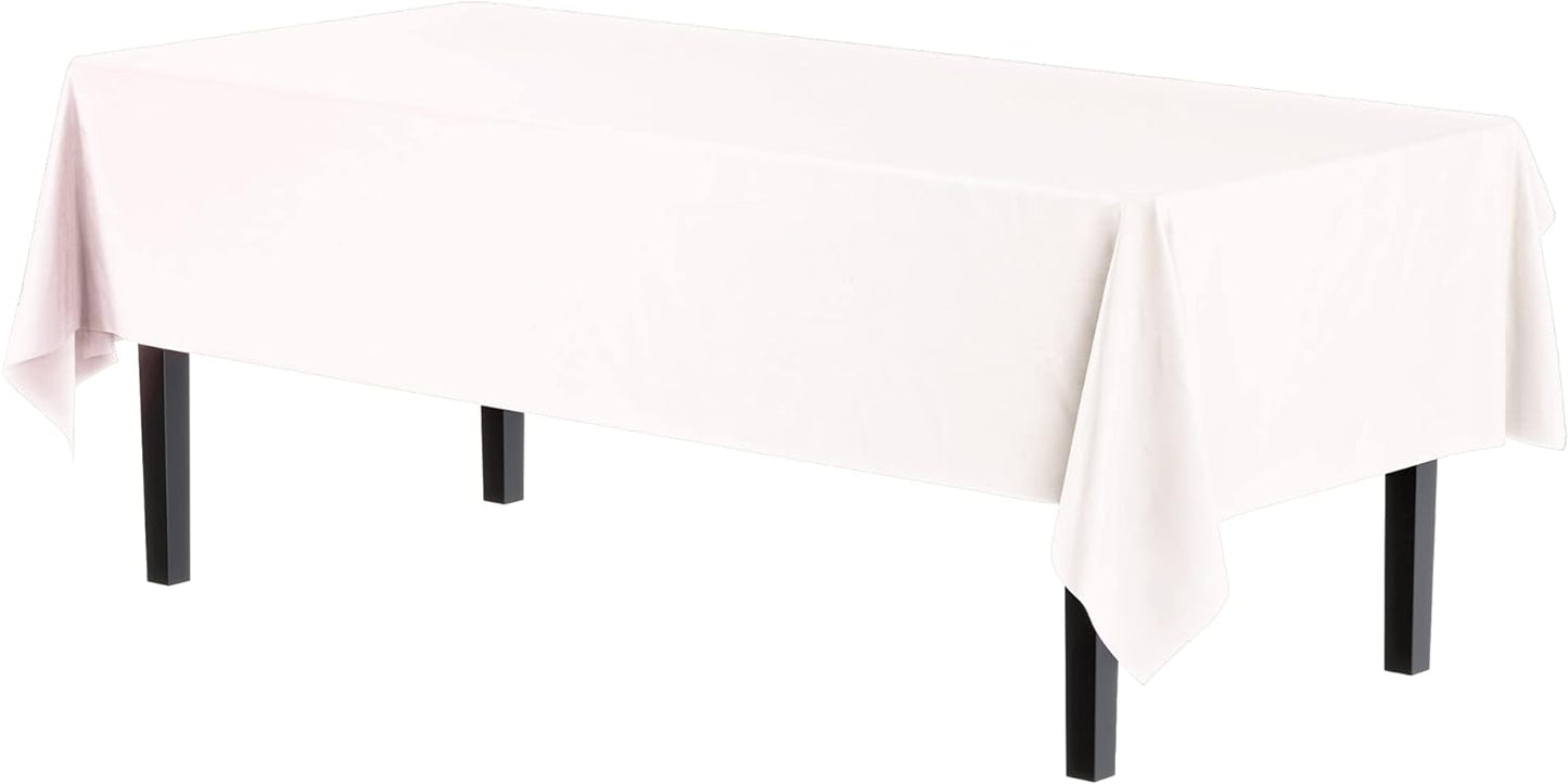 Exquisite 12-Pack Premium Plastic Tablecloth 54 Inch. x 108 Inch. Rectangle Table Cover-White
