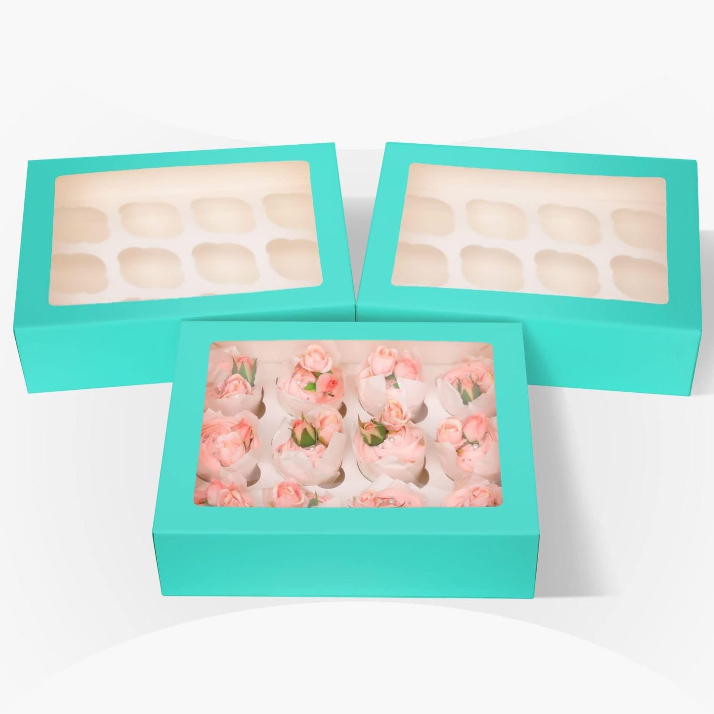 12 Cupcake Containers 10-Packs Cupcake Box Cupcakes Carrier, Mint Blue 12 Cupcake Boxes with Window 13"x10"x3.5"