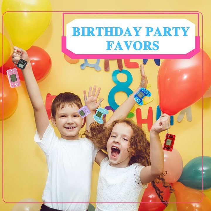 36 Pack Video Game Keychain Mini Square Handheld Video Game Key Chain for Kids Birthday Video Game Party Favors