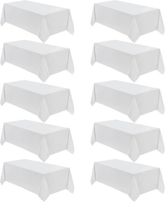 VidaFete Table Cloth 10 Pack 90 * 156inch Rectangle Tablecloth Polyester, Stain Wrinkle Resistant Polyester Dining Table Cover for Kitchen Dinning Party Wedding Rectangular Tabletop Decoration(White)
