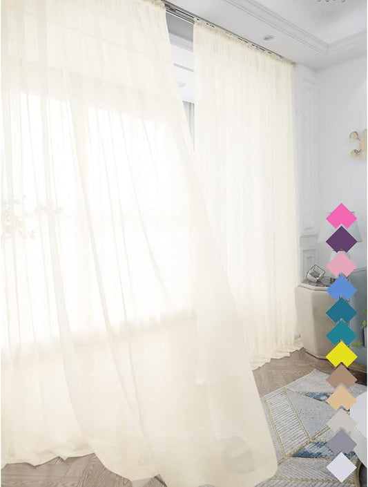 Window Beige Sheer Curtains 48 Inches Width 145 Inches Long 2 Panels Sheer Curtain Clear Curtains Basic Rod Pocket Panel for Home Living Room Bedroom Kids Room Yard Patio Parlor Sliding
