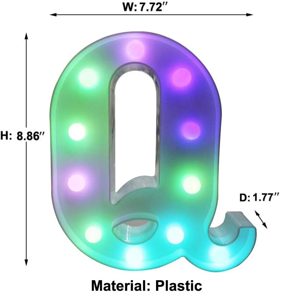 Pooqla Colorful LED Marquee Letter Lights with Remote – Light Up Marquee Signs – Party Bar Letters with Lights Decorations for The Home - Multicolor Q