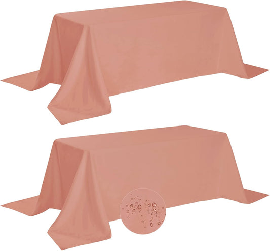 Fokitut 2 Pack Waterproof Rectangle Tablecloth, 90x132 Inch,Stain Resistant and Wrinkle Polyester Table Cloth, Fabric Table Cover for Kitchen Dining, Wedding, Party, Holiday Dinner-Dusty Pink