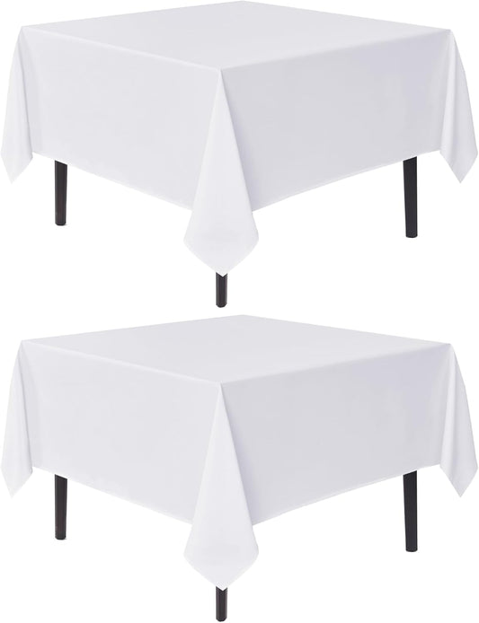 sancua White Large Square Tablecloths 85x85 Inch, 2 Pack - Fabric Table Cloth for Square or Round Tables, Washable Polyester Table Cover for Outdoor Party, Birthday, Buffet, Resturant