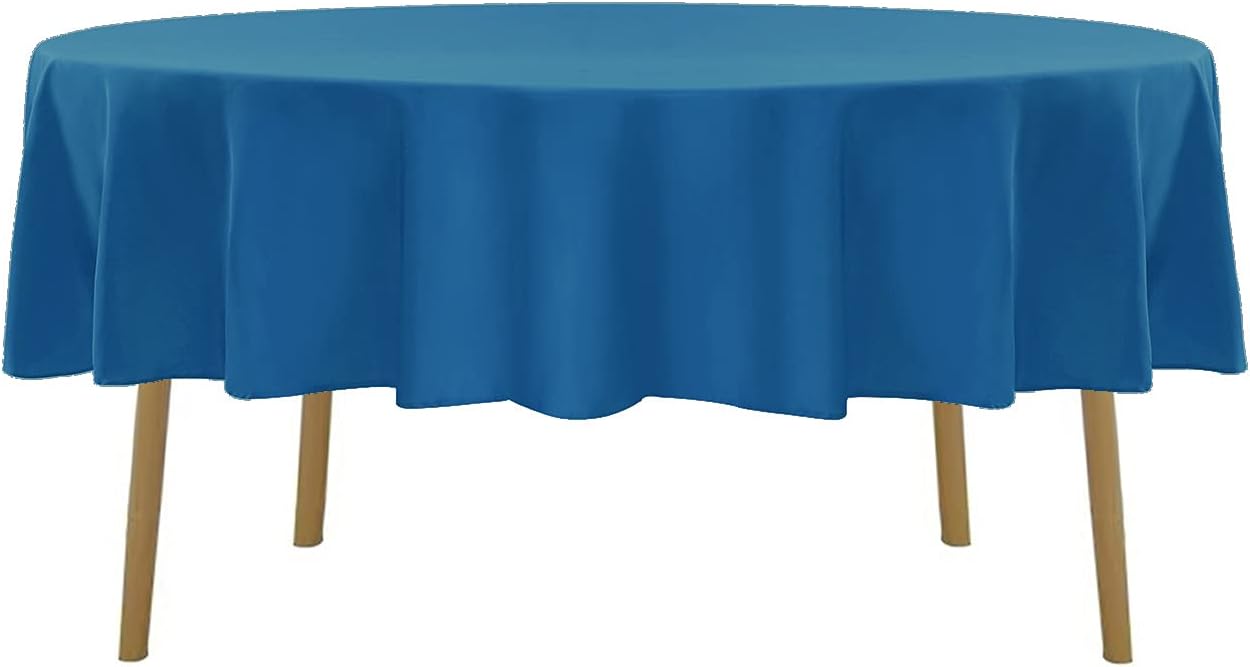 90 inch Round Tablecloth Washable Polyester Table Cloth Decorative Table Cover for Wedding Party Dining Banquet（90 inch, Mediterranean Blue）