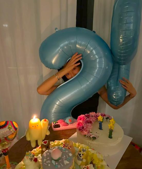 Pearl Blue 7 Number Balloon, 7 Birthday Balloon 40 Inch, Digital Balloons for 7 17 27 70 77 Party Celebration Decorations Supplies, Mylar Foil Numbers Balloon for Seven Wedding Anniversary