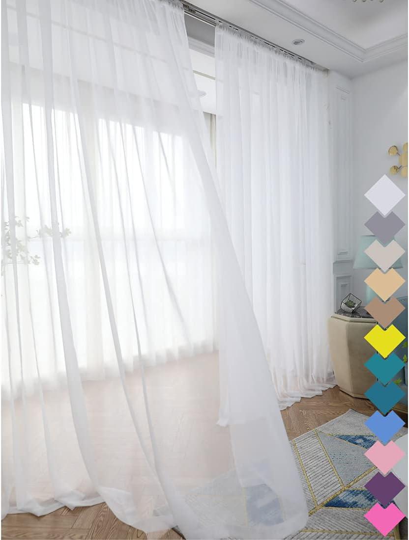 Window Ivory Sheer Curtains 60 Inches Width 45 Inches Long 2 Panels Sheer Curtains Clear Curtains Basic Rod Pocket Panel for Home/Living Room/Bedroom/Kids Room