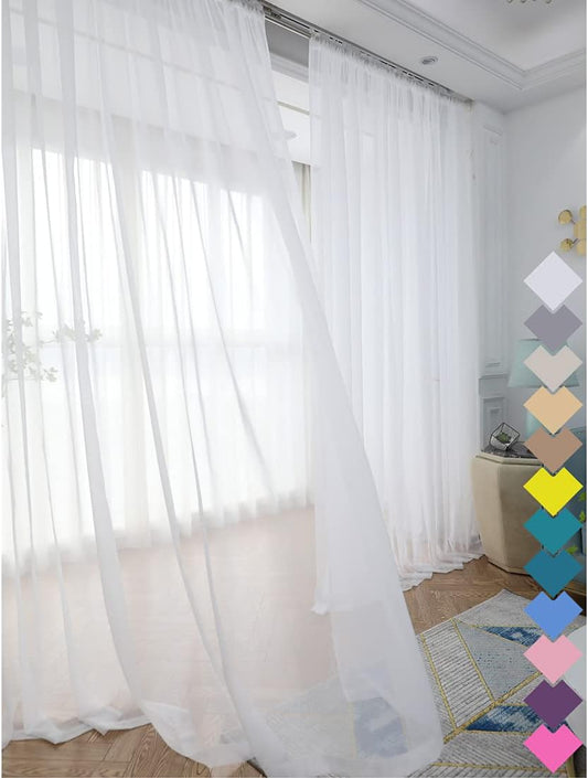 Window Ivory Sheer Curtains 60 Inches Width 145 Inches Long 2 Panels Sheer Curtain Clear Curtains Basic Rod Pocket Panel for Home Living Room Bedroom Kids Room Yard Patio Parlor Sliding