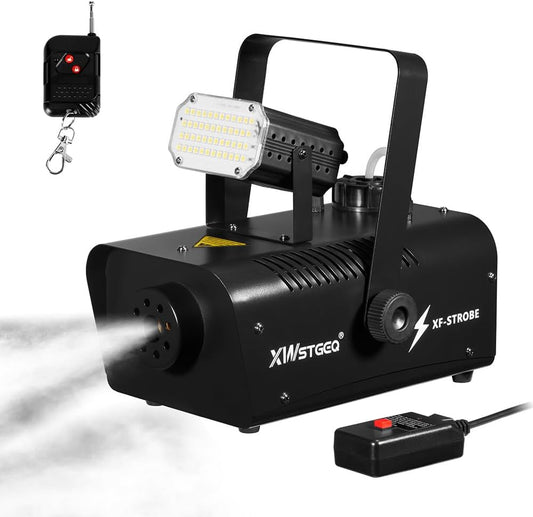 Fog Machine 1000W with Strobe Light, Wireless Remote, Perfect for Halloween, Parties, Concerts, and Events