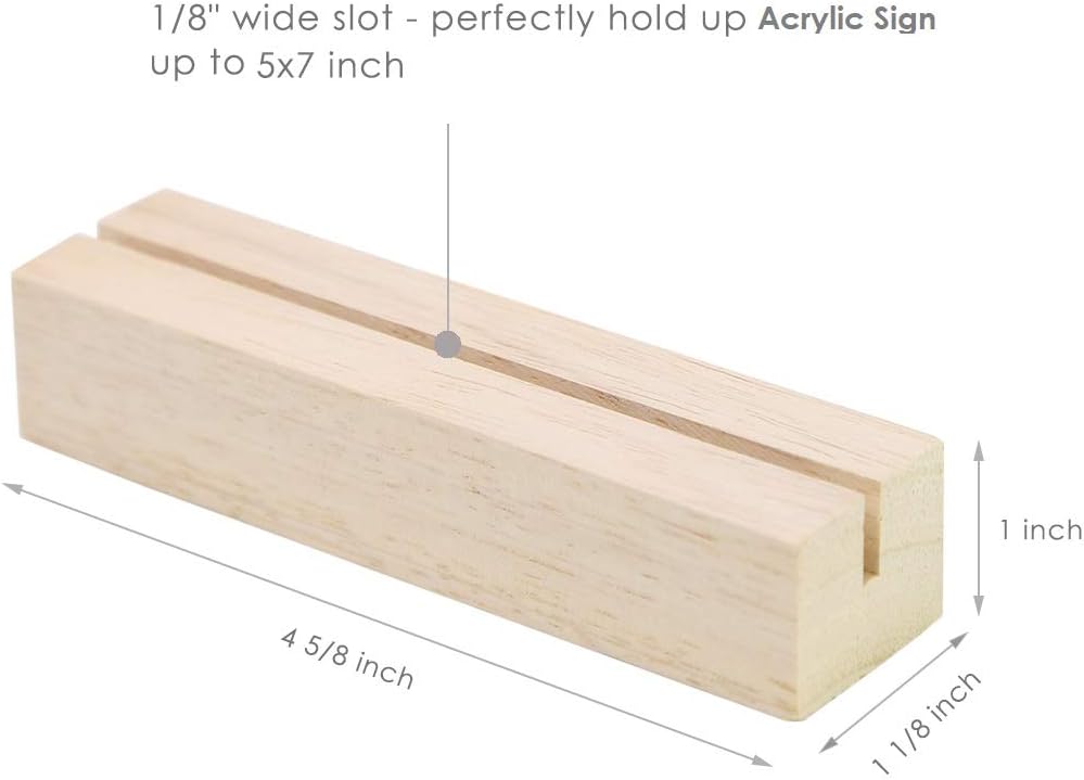 UNIQOOO 5 Pack Wood Table Number Stands | 1/8” Thick Acrylic Sign Holders | Oak Wood Display Stands | Place Card Holder, Perfect for Retail Shop Wedding Dinner Party, Events Decoration, Retail Shop