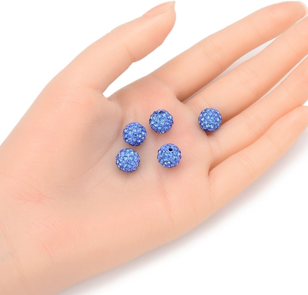 25pcs Adabele Grade A Suncatcher Crystal Rhinestone Pave Loose Beads 10mm Light Sapphire Blue Polymer Clay Disco Ball Spacers Compatible with Shamballa All Craft Jewelry Making DB10-14