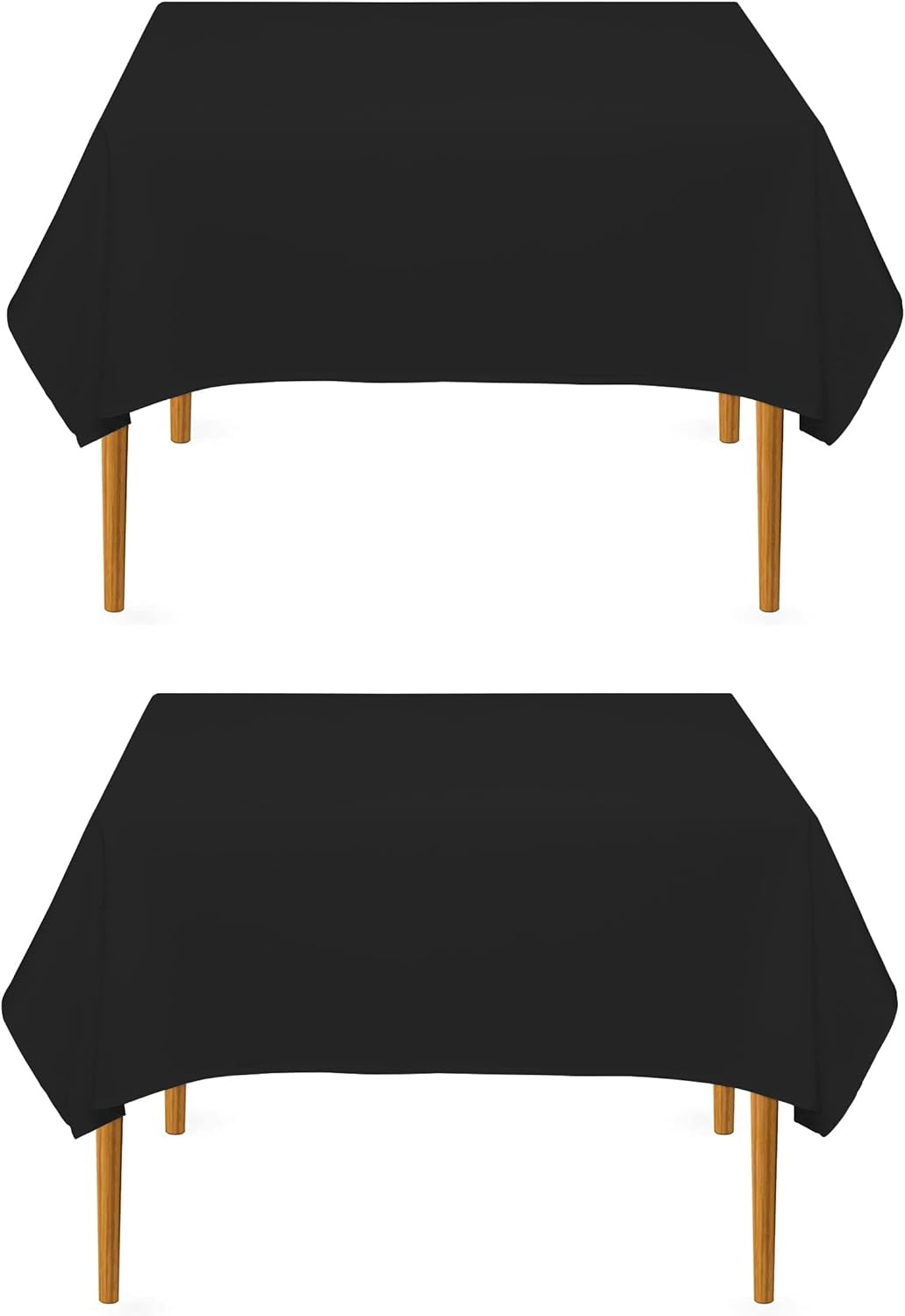 Pomp Black 70" x 70" Poplin Polyester Tablecloth (2 Pack) | Wrinkle + Stain Resistant Easy Care Premium Fabric | Fits Square or Round Table