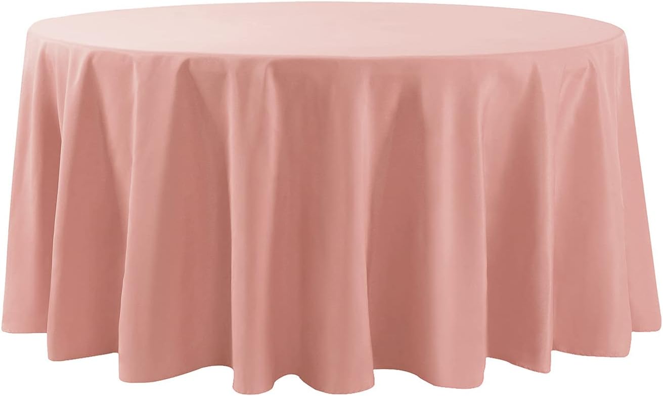 132 inch Round Tablecloth Washable Polyester Table Cloth Decorative Table Cover for Wedding Party Dining Banquet（132 inch, Dusty Pink）